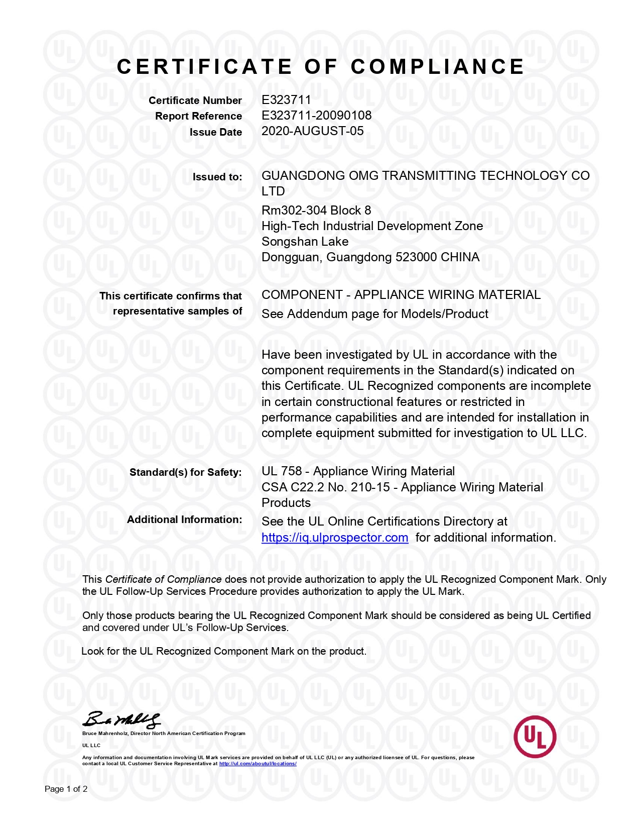 UL Certificate UL Certificate